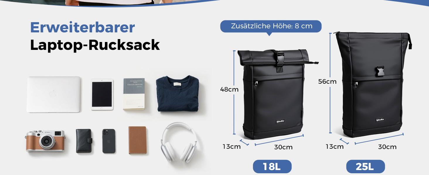 Водонепроникний рюкзак для ноутбука Rolltop (18-25 л), чорний, розмір L (30x13x48 см)