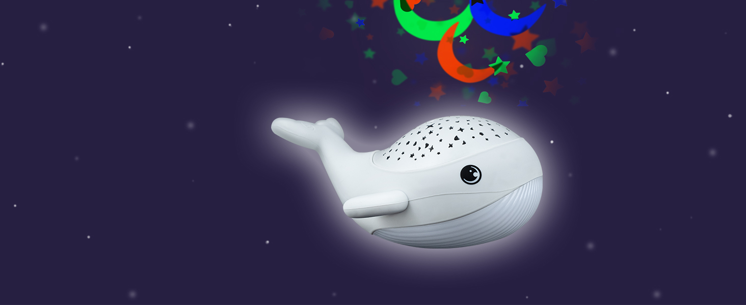Дитячий нічник-проектор зоряного неба MegaLight Willy Whale: 2в1 нічник з теплим білим світлом та RGB проектором зірок (3 кольори)