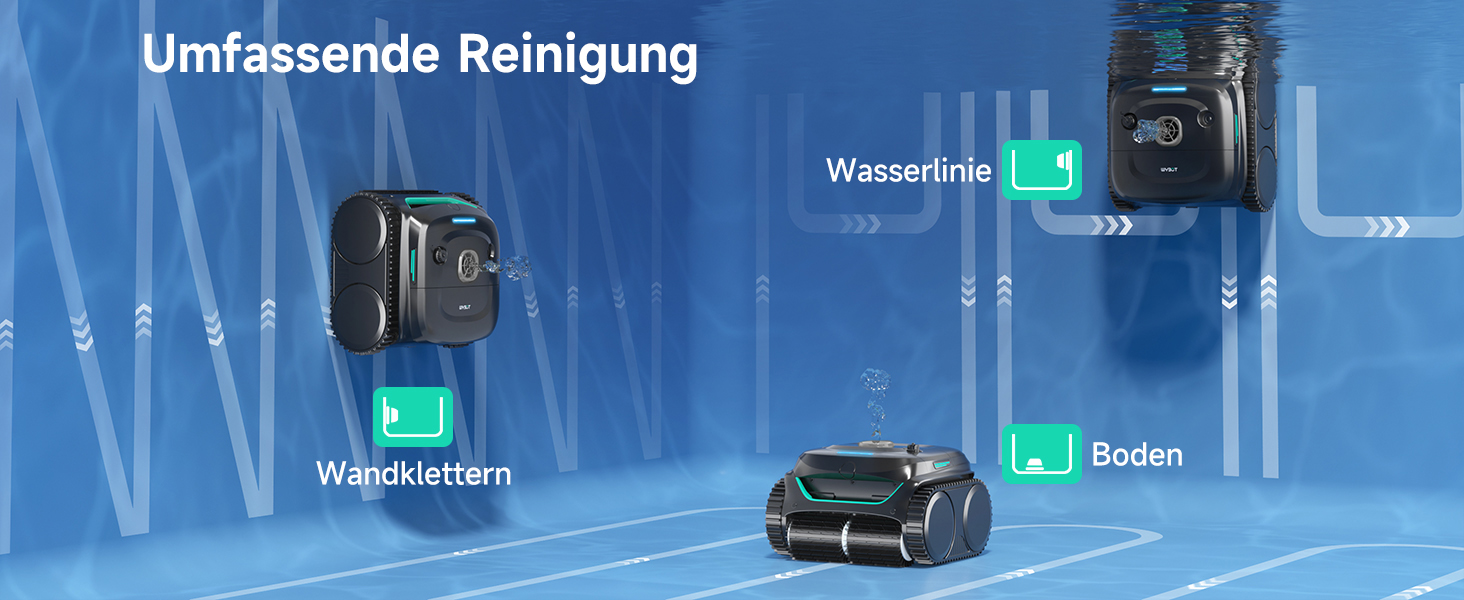 Робот-прибиральник для басейну WYBOT C2: акумуляторний, для вбудованих басейнів до 150㎡, подвійне фільтрування, 3-моторний, сильна тяга, підйом по стінах, очищення лінії води, 180 хв, керування через додаток (чорно-зелений-сірий)