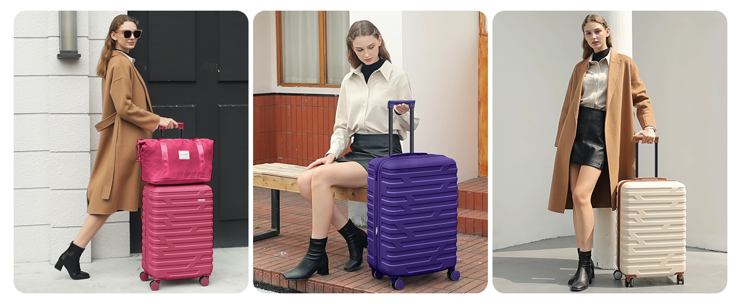 Набір валіз LARVENDER 6 шт. з твердим корпусом, легкий ABS, розширюваний, з TSA-замком, ручна поклажа, з сумкою та косметичкою, білий/коричневий