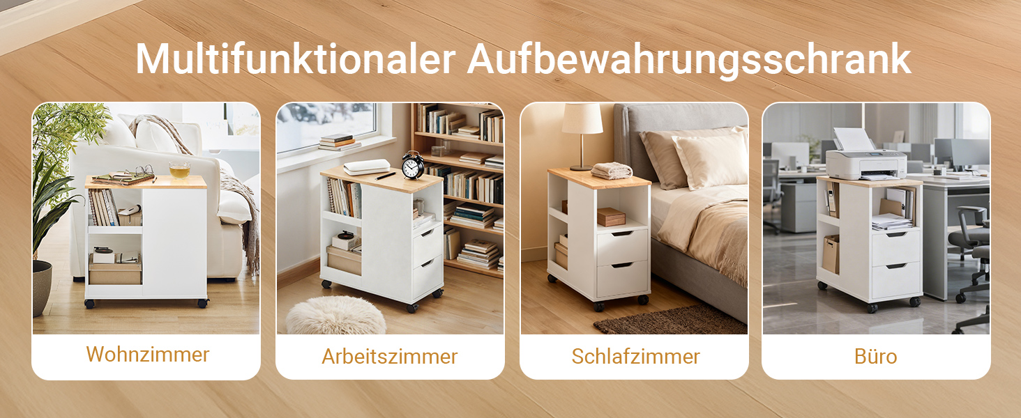 Столик для принтера SoBuy на колесах, з полицями, білий та натуральний колір, 30x60x60 см (FBT130-WN)