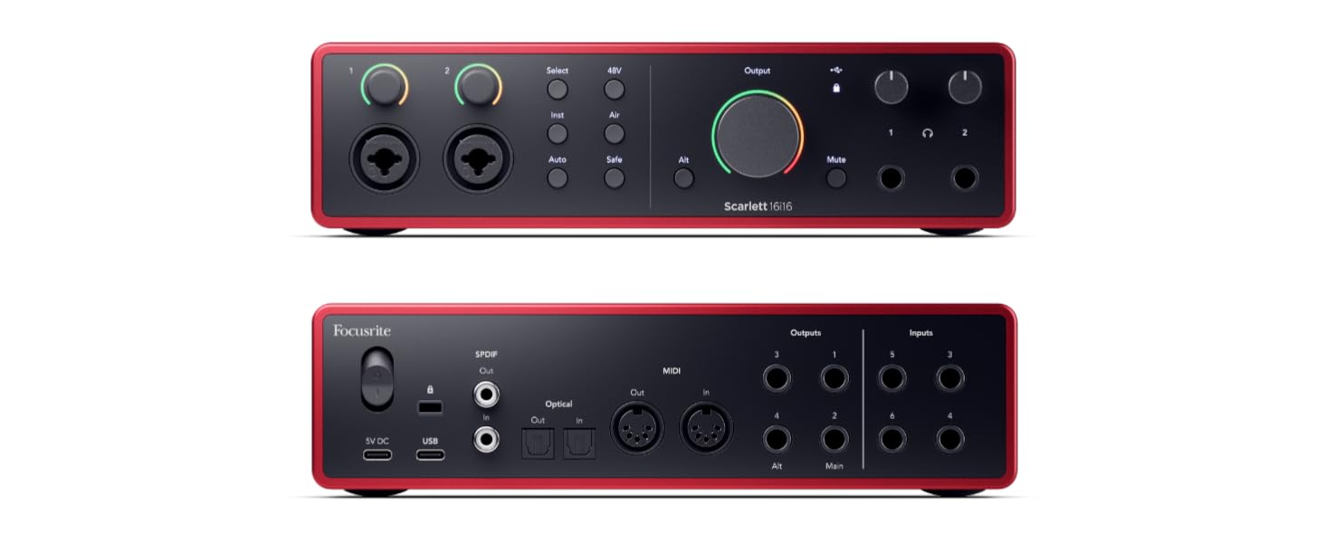 Focusrite Scarlett 4i4 4-го покоління USB Аудіоінтерфейс для гітаристів, вокалістів та музикантів (16 входів/16 виходів) - HiFi студійна якість