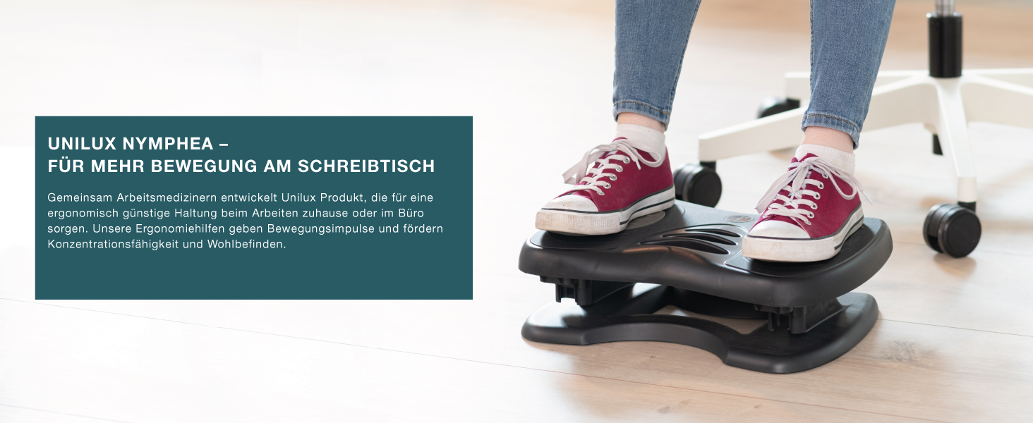 Підніжка для ніг Unilux Nymphea, регульована, антиковзка, динамічна, для офісу та дому, чорна, 43 x 33,7 x 12,2 см