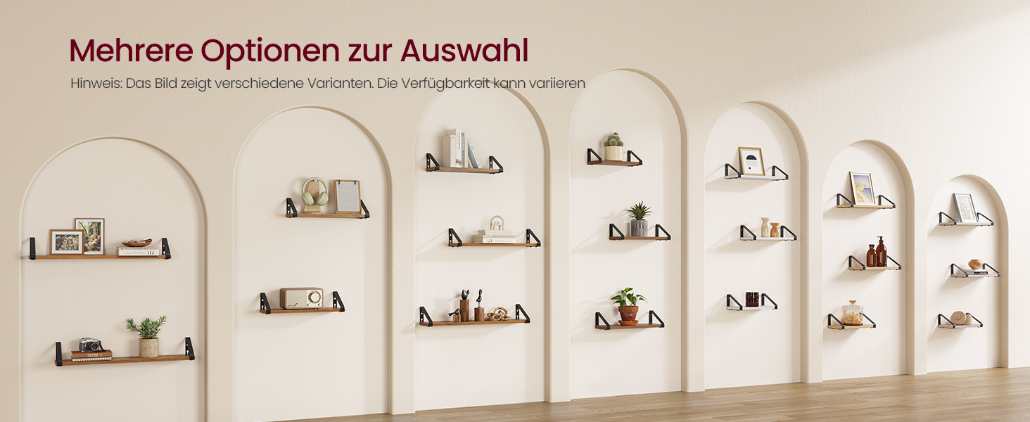 Настінна полиця VASAGLE, 6 шт. у наборі, 30/35/40 см, вінтажний коричневий + матовий чорний, для вітальні, кухні, кабінету, ванної кімнати