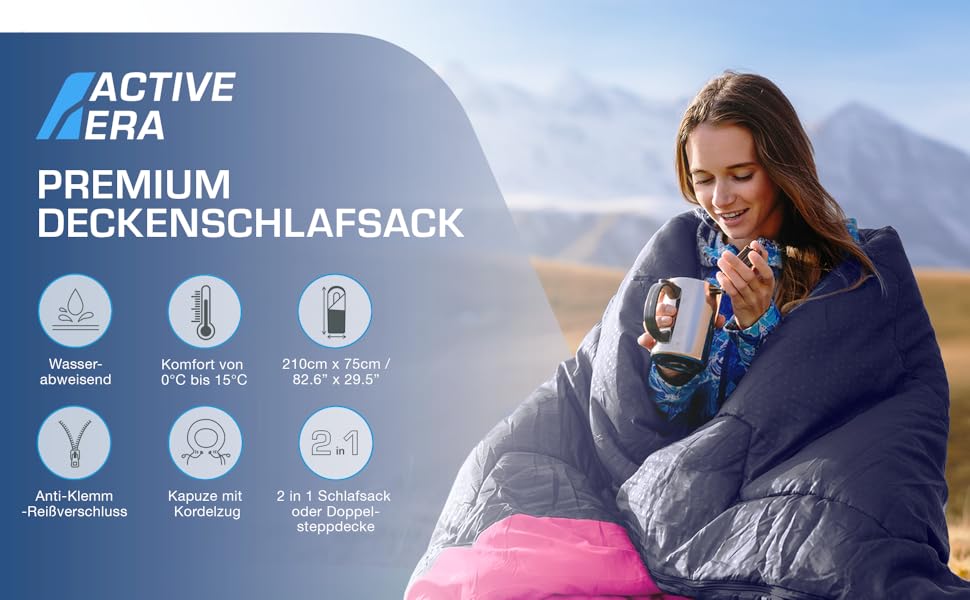 Спальний мішок Active Era Premium мумія, 250 GSM, для зими та літа, 0°C-15°C, водовідштовхувальний, ультралегкий, компактний, для кемпінгу та фестивалів