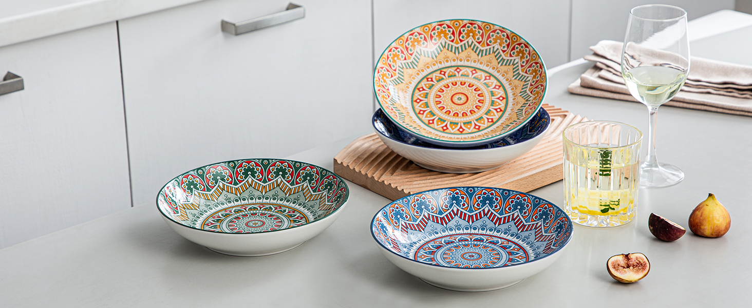 Тарілки для супу з тюльпанів vancasso Porcelain, Набір з 4 шт. , Ø 21,5 см, 700 мл, різнокольорові (8 шт. )