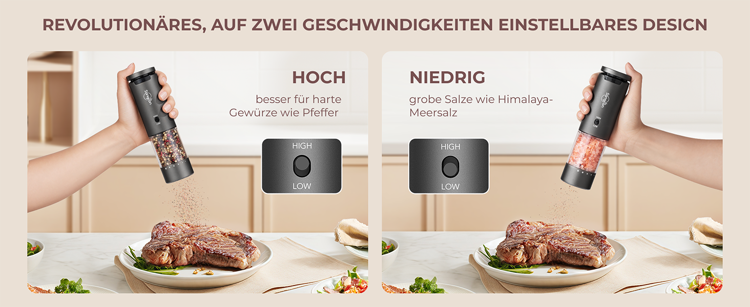 Електричні млини для солі та перцю Sangcon, 2 швидкості, акумуляторні, 6 ступенів помолу, автоматичний набір з базою, для однієї руки (сірий)