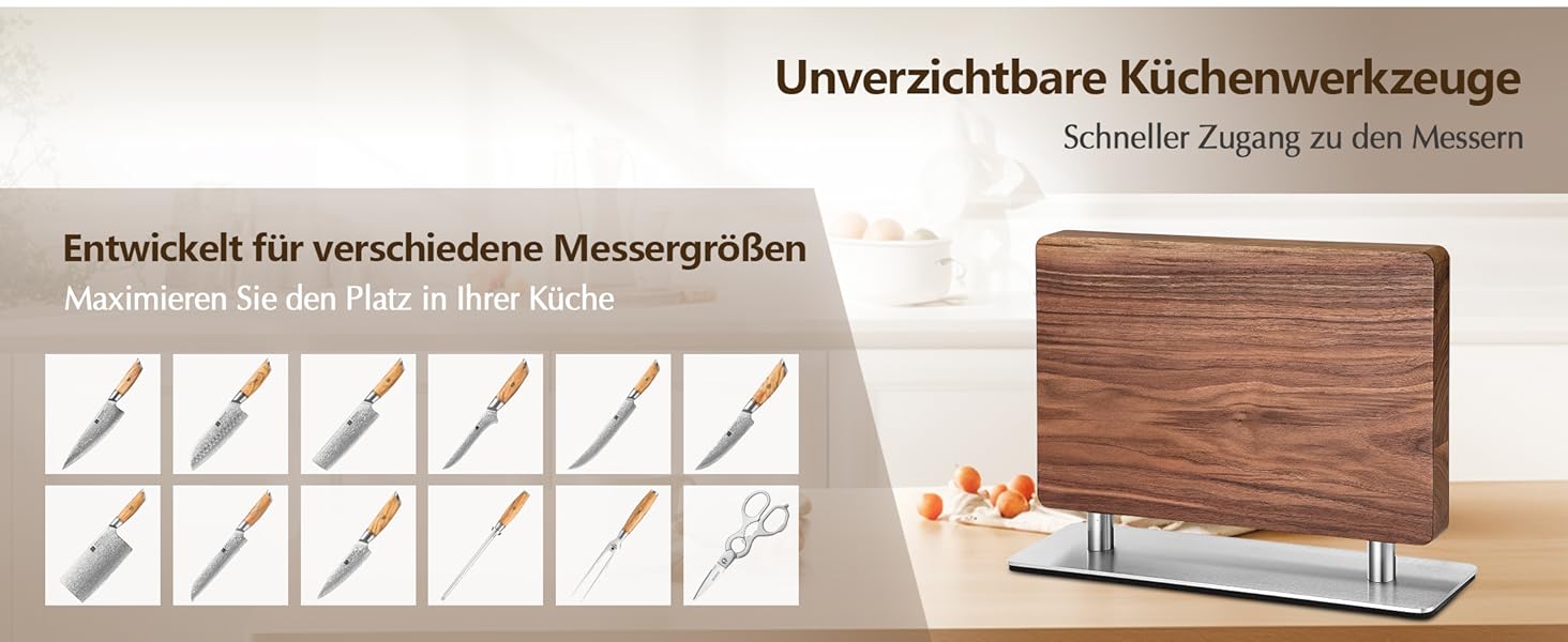 Блок для ножів XINZUO з волоського горіха, магнітний, двосторонній - тримач для ножів без ножів, для кухні, легко миється, з подарунковою коробкою