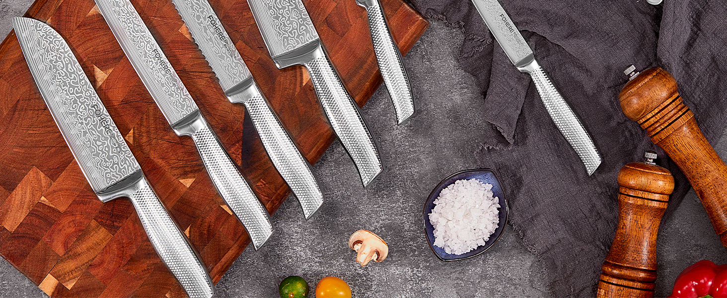 Набір ножів FOHERE з бруском для заточування, 14 предметів. Професійний набір кухонних ножів з нержавіючої сталі, ергономічні ручки, ідеальний подарунок