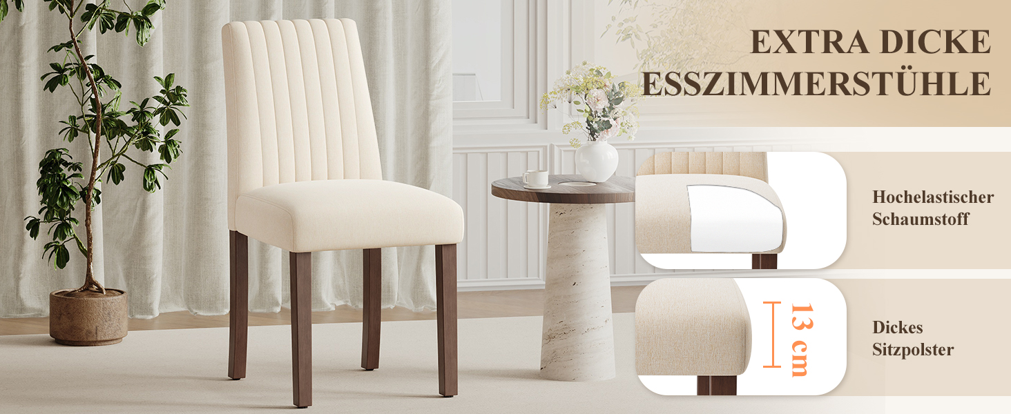 COLAMY Комплект обідніх стільців для їдальні, 6 шт., з м'якою оббивкою, спинкою, для кухні, ресторану (бежевий)