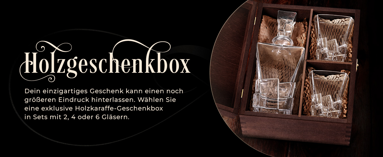 Мавертон Карафа для віскі 950 мл + Набір з 6 склянок для віскі з гравіюванням - Декантер для віскі - Подарунок на Різдво - Люксовий дизайн - Крісталльне скло - для чоловіків на день народження - Корона