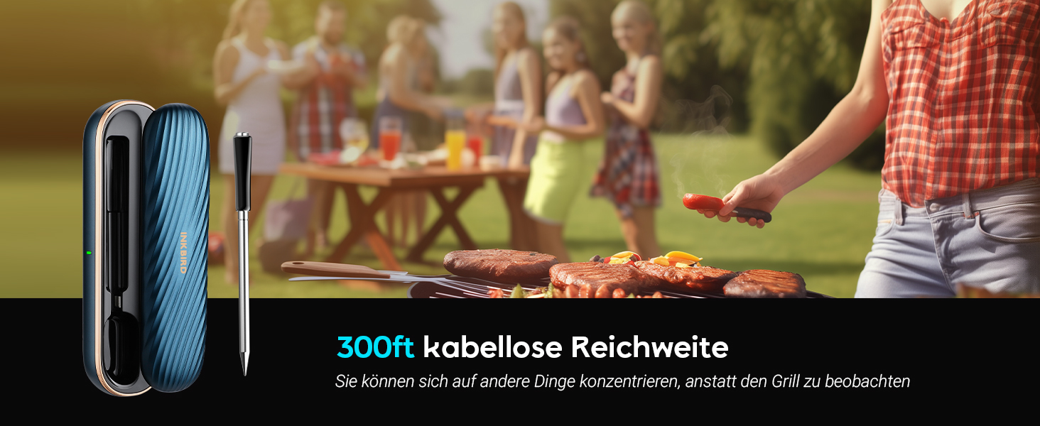 Бездротовий термометр Inkbird для м'яса з Bluetooth, IP67, 91м, для гриля, BBQ, духовки, копчення, ротисерії (INT-11X-B)