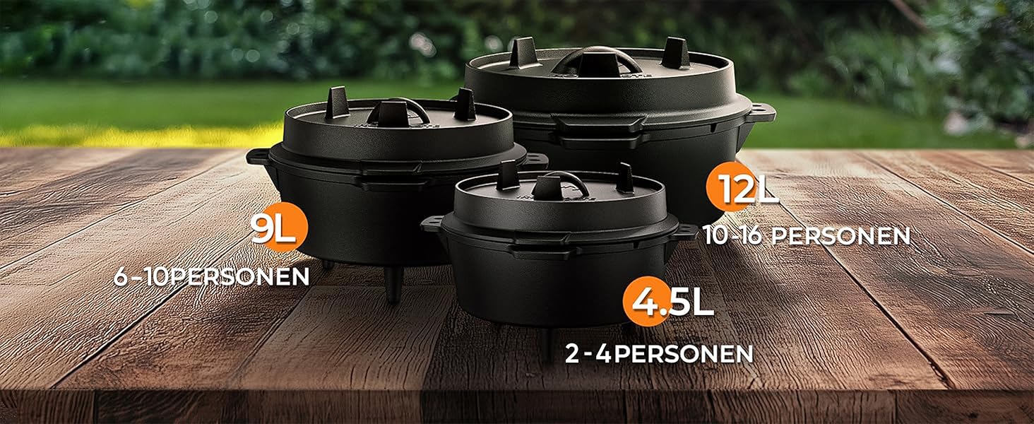 Чавунний казан Dutch Oven 9л з ніжками та знімачем кришки, набір для приготування їжі на відкритому вогні (на 6-10 осіб)