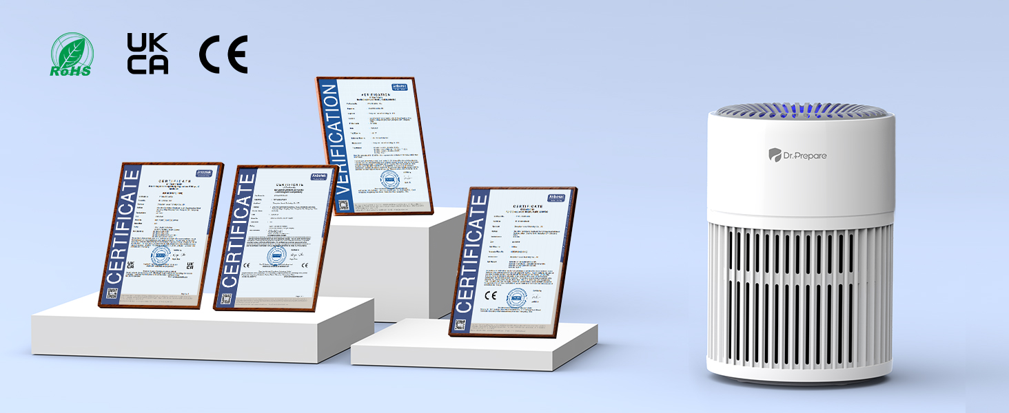 Повітряочисник DR.PREPARE для алергіків: тихий, енергоефективний, HEPA фільтр, видаляє 99,97% пилу та плісняви, миючий попередній фільтр, 15dB, режим сну, для спальні та офісу