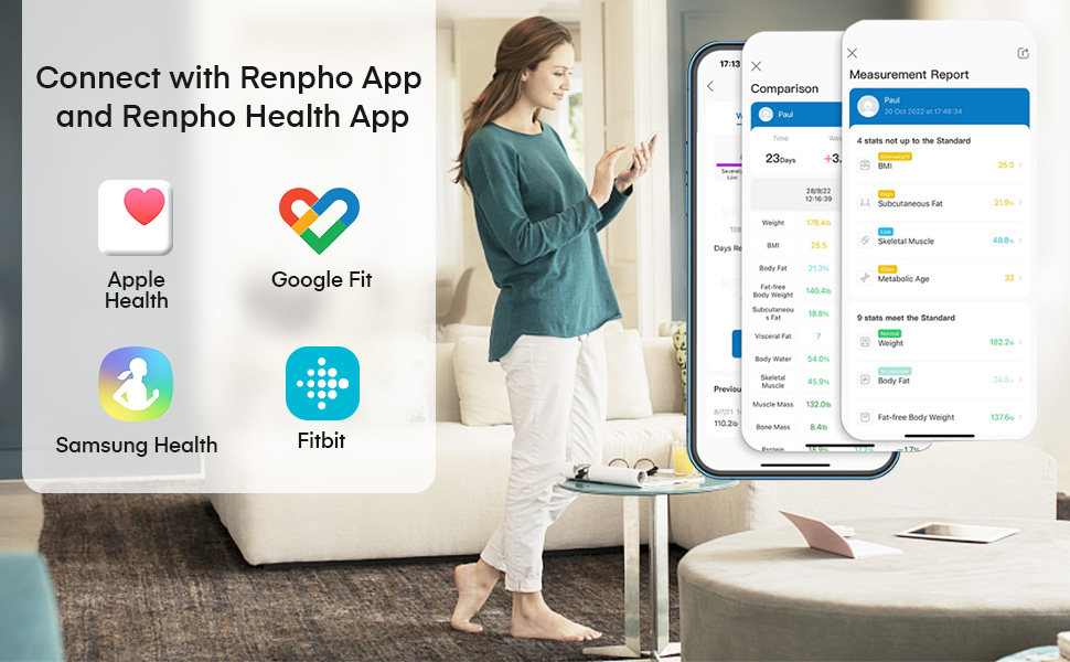 Цифрові датчики та додаток для вимірювання жиру в організмі, аналізатор тіла, клінічно підтверджений, ваги для ванної кімнати з аналізом жиру в організмі, з 8 високоточними датчиками для вимірювання рук і ніг, максимальна вага 180 кг, великі 11,8 дюйма/300 мм (11,0 дюйма/280 мм)