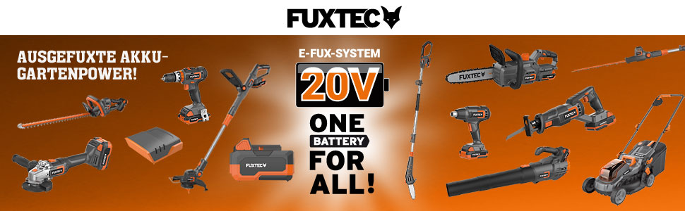 Акумуляторний газонокосарка FUXTEC 40V E1RM20 з 2x20V Li-Ion акумуляторами 2Ah та подвійним зарядним пристроєм – ширина зрізу 33 см, регульована висота зрізу