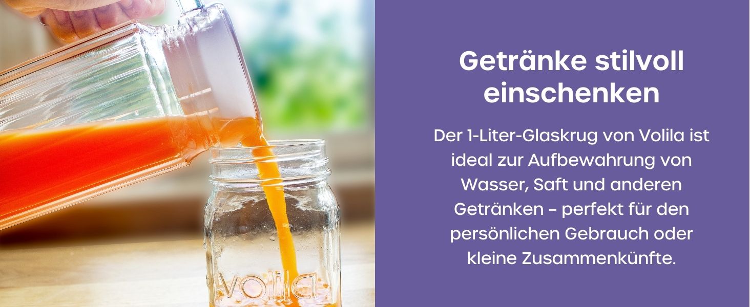 Скляний глечик для холодильника 1л з кришкою (2 шт.) – набір скляних глечиків з рифленим дизайном та ручкою для холодильника та щоденного використання з вентильованим носиком, 2 шт.