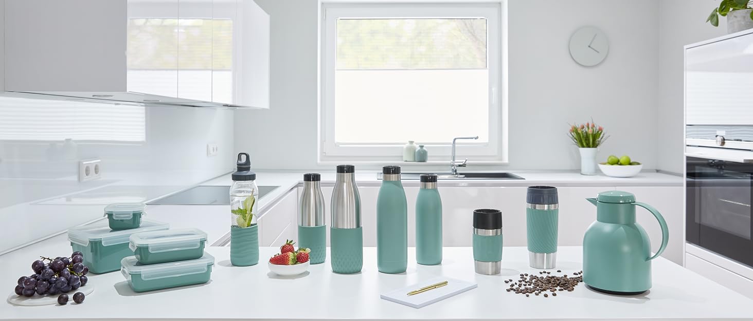 Термокружка EMSA Wave Design (0,5 л) - чорна, з клапаном Quick-Press, 6 год гаряче / 12 год холодне, 100% герметична