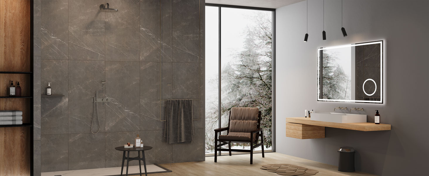 Дзеркало для ванної кімнати з LED-підсвічуванням Dripex, 50x70 см, сенсорне керування, антизапар, холодне біле світло 6400K, енергозберігаюче