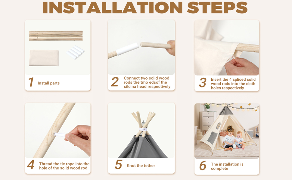 Kinder Tipi Zelt - класичне індіанське намет для дітей, бавовняний намет для дівчаток та хлопчиків з сумкою, складане ігрове будиночок для дому та на вулицю