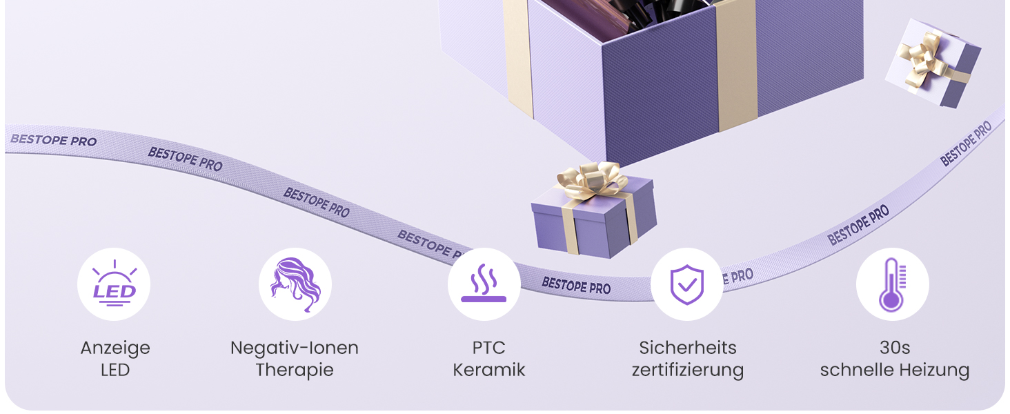 BESTOPE PRO Набір для завивки волосся 5-в-1 – 3 керамічні насадки для великих локонів та хвиль – швидкий нагрів, 2 температурні режими, локонові щипці з рукавичкою та 2 зажимами, антифrizz, подвійне напруження, рожеве золото