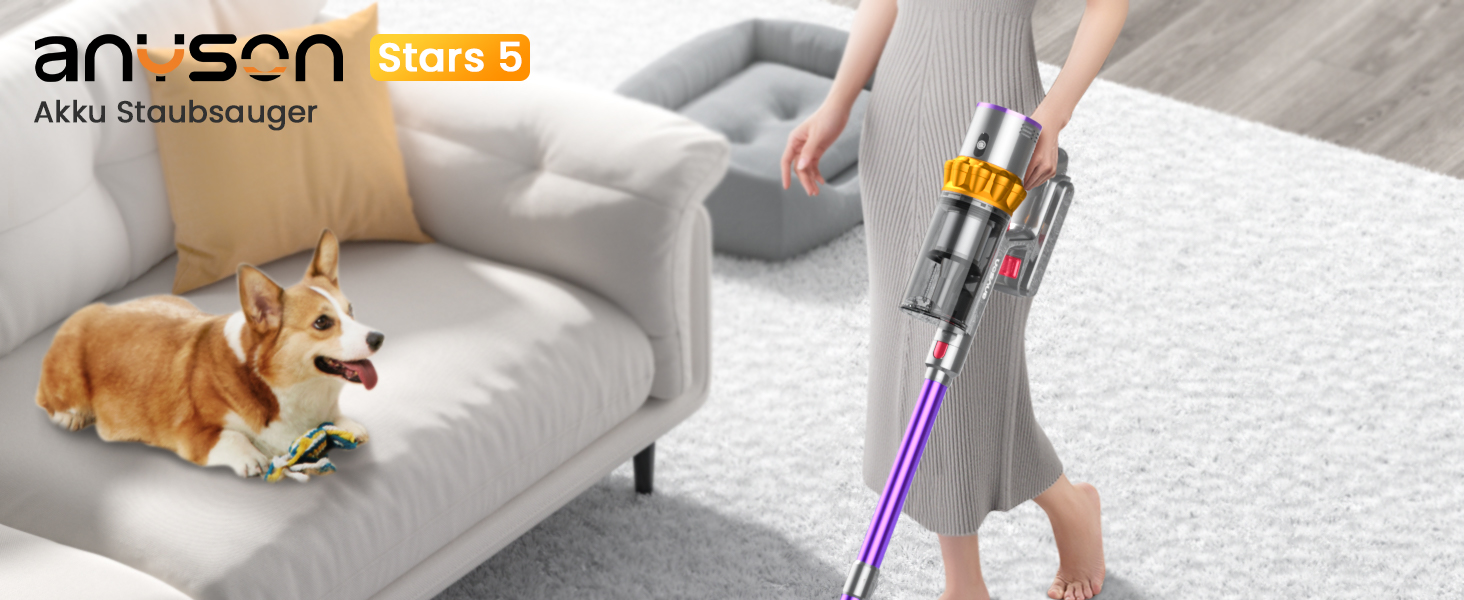 Бездротовий пилосос Anyson 45000Pa потужністю 550W з акумулятором 70Min, об'єм 1.6L, LED дисплей, антизаплутана щітка, для твердих поверхонь, килимів, шерсті тварин