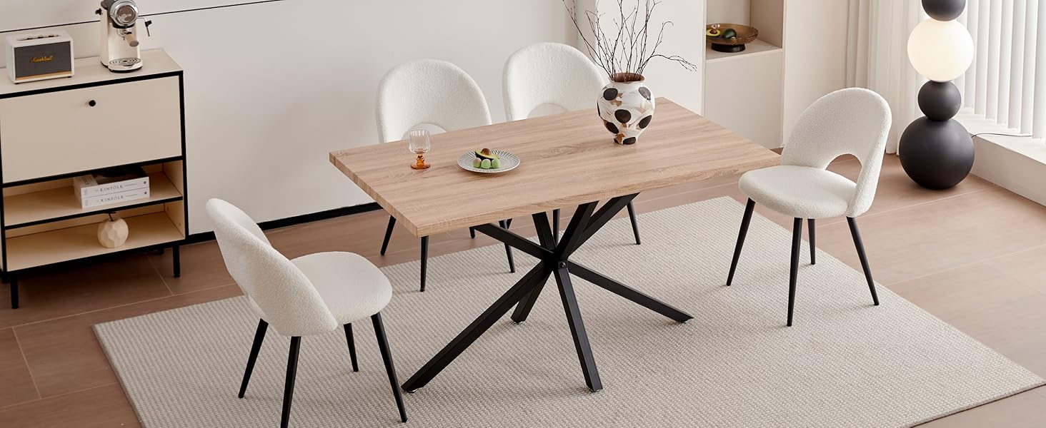 Сучасний прямокутний стіл з МДФ-плитою та чорними металевими ніжками, для вітальні або кухні, 140x78x77 см, темний дуб, структура темного дуба