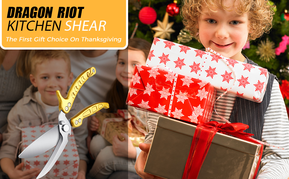 Ножиці кухонні DRAGON RIOT для м'яса, птиці та овочів, важкі, знімні, жовті