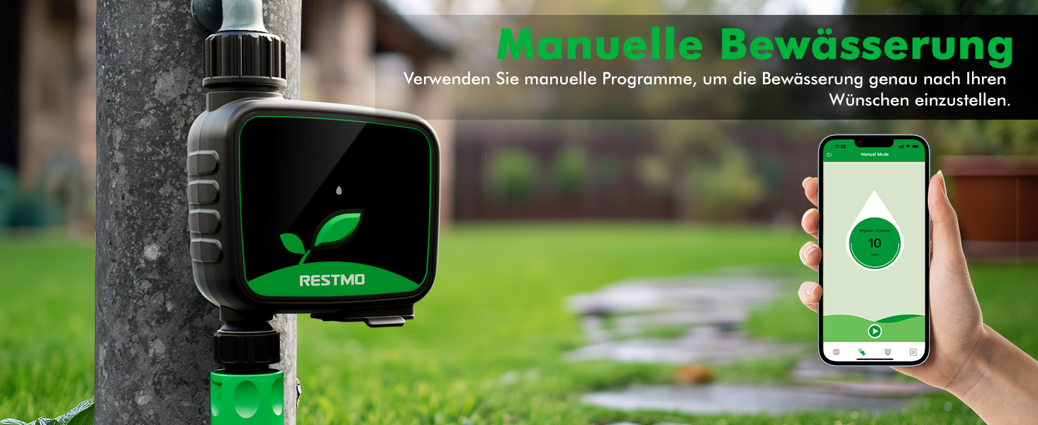 Таймер для поливу RESTMO WiFi, програмований, для саду та газону, 3 режими, для зовнішніх кранів, 1 зона, чорний