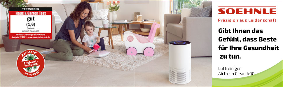 Повітряний очисник Soehnle AirFresh Clean 400 з 4-ступеневою системою очищення, Hepa та вугільним фільтром, UV-C світлом, для алергіків