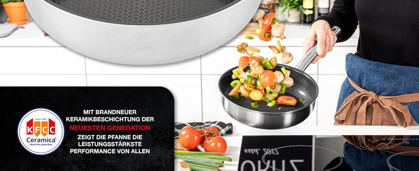 Пан з нержавіючої сталі Moritz & Moritz 28 см з керамічним покриттям нового покоління - підходить для всіх типів плит - антипригарна сковорода з вафельною структурою для приготування, смаження та тушкування