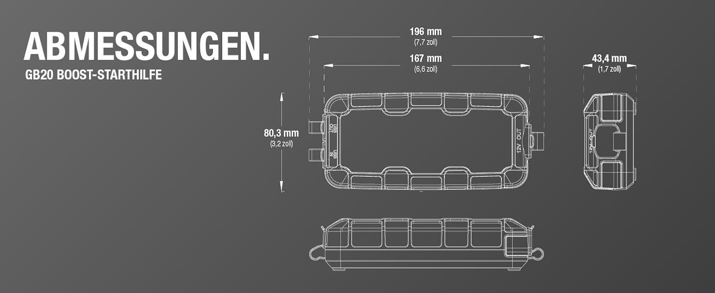 Портативний пусковий пристрій NOCO Boost GB20: 500A UltraSafe Powerbank - 12V літієвий стартер з кабелями для бензинових двигунів до 4.0L
