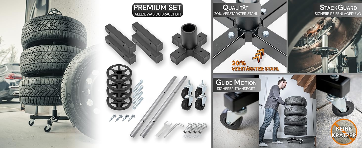 Підставка для шин Premium Felgenbaum для автошин до 150 кг - стійка для 4 шин, колісна стійка, колісна стійка для зберігання шин (чорний, 225 мм)