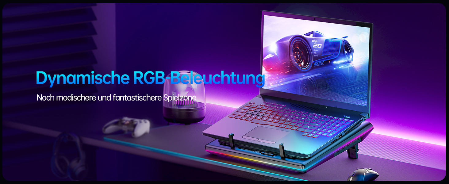 Ігровий охолоджувач для ноутбука llano V12 RGB Cooling Pad, підставка з вентиляторами, чорний