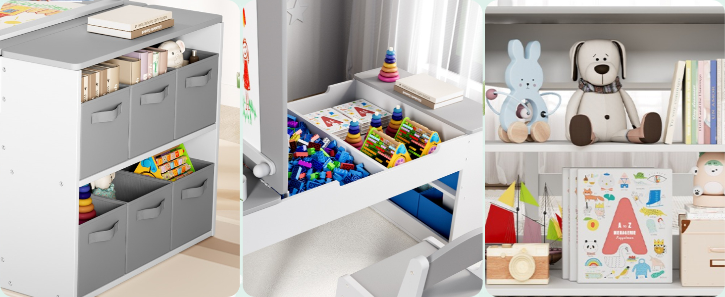 Дитячий стіл зі стільцями, дерев'яний набір, дитяча група сидінь з місцем для зберігання, стіл для малювання з рулоном паперу, стіл для малювання та рукоділля для дітей від 3 років (Сірий)