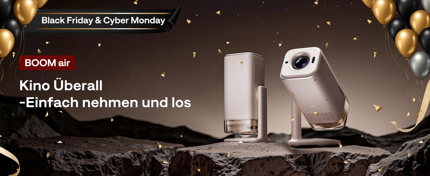 Портативний проєктор Aurzen Boom Air Mini з Google TV та Netflix, 4K, USB-C, Smart, Dolby Audio, WiFi, Bluetooth, автофокус TOF, поворотний штатив, кремово-білий