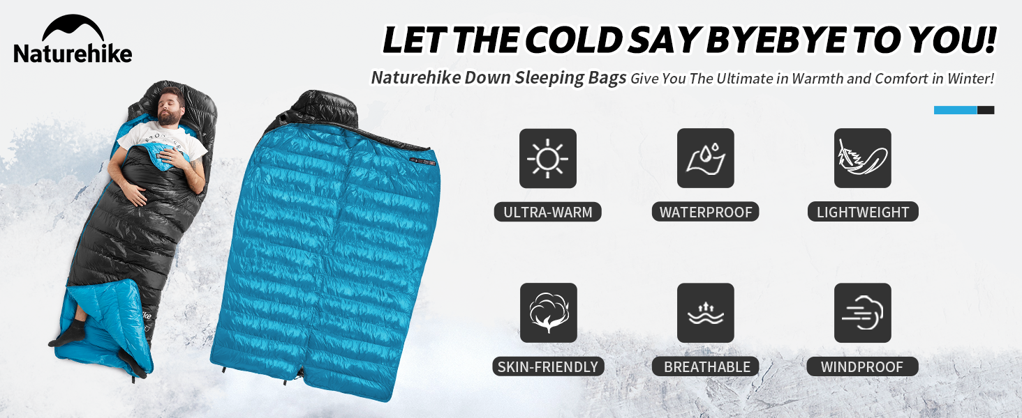 Ультралегкий спальний мішок Naturehike CW400 RDS пух, чотирисезонний компактний спальник для кемпінгу та подорожей, чорний, розмір L (6°C)