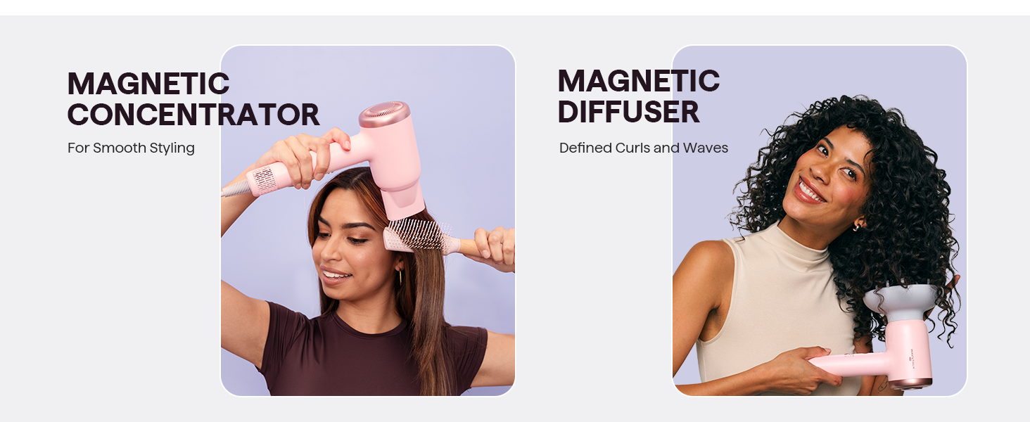 Високошвидкісний фен для волосся Wavytalk TURBLOW PRO з дифузором, 110 000 об/хв, з іонною функцією для зменшення пошкоджень та гладкості, Рожевий