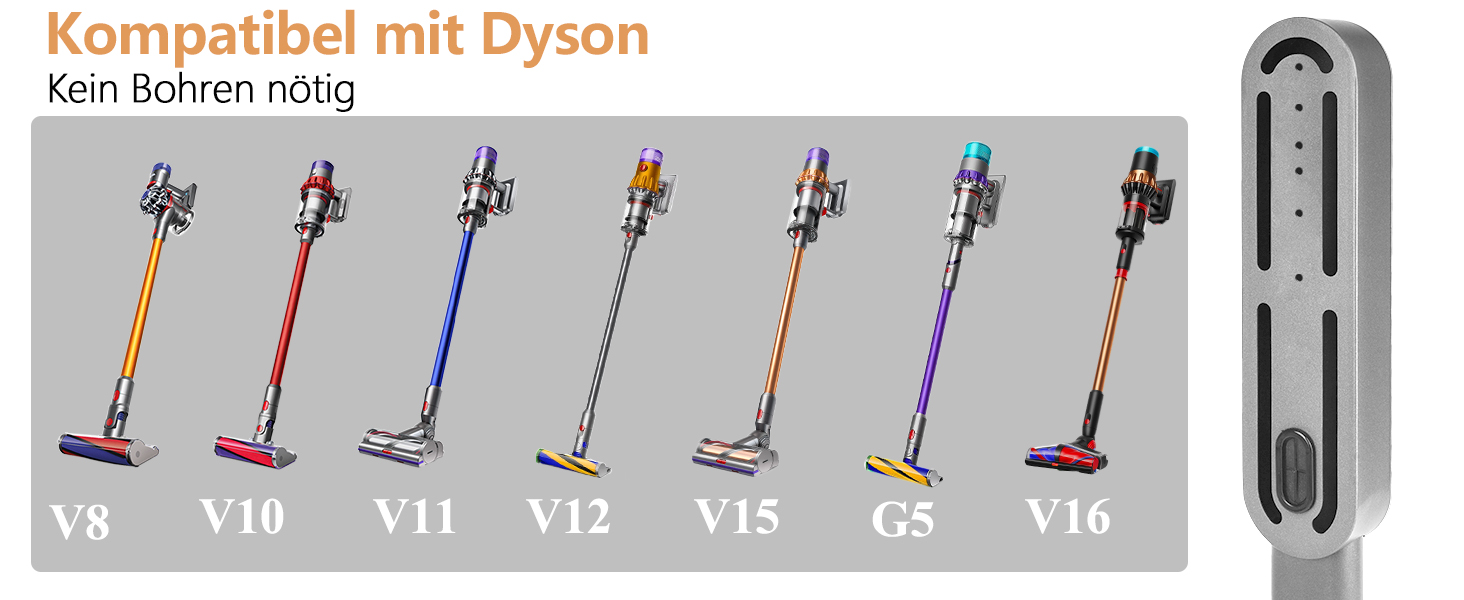 Металевий стійка-тримач для пилососа JUPELI, сумісна з Dyson V16, Gen5, V15, V12, V11, V10, V8, V7, V6 — підставка для зберігання пилососа та аксесуарів, без свердління (Сріблястий)