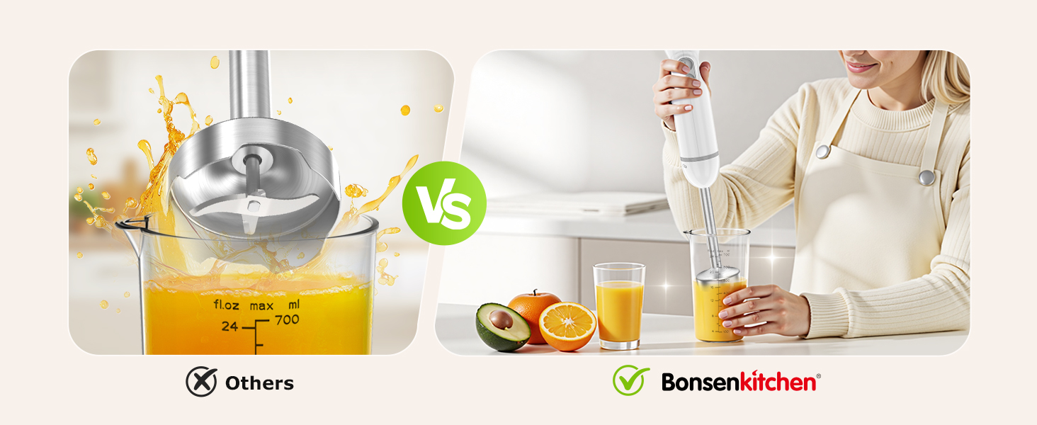 Блендер-подрібнювач Bonsenkitchen 2-в-1, 1000 Вт, нержавіюча сталь, 2 швидкості, з мірним стаканом 700 мл для дитячого харчування, супів, смузі та пюре
