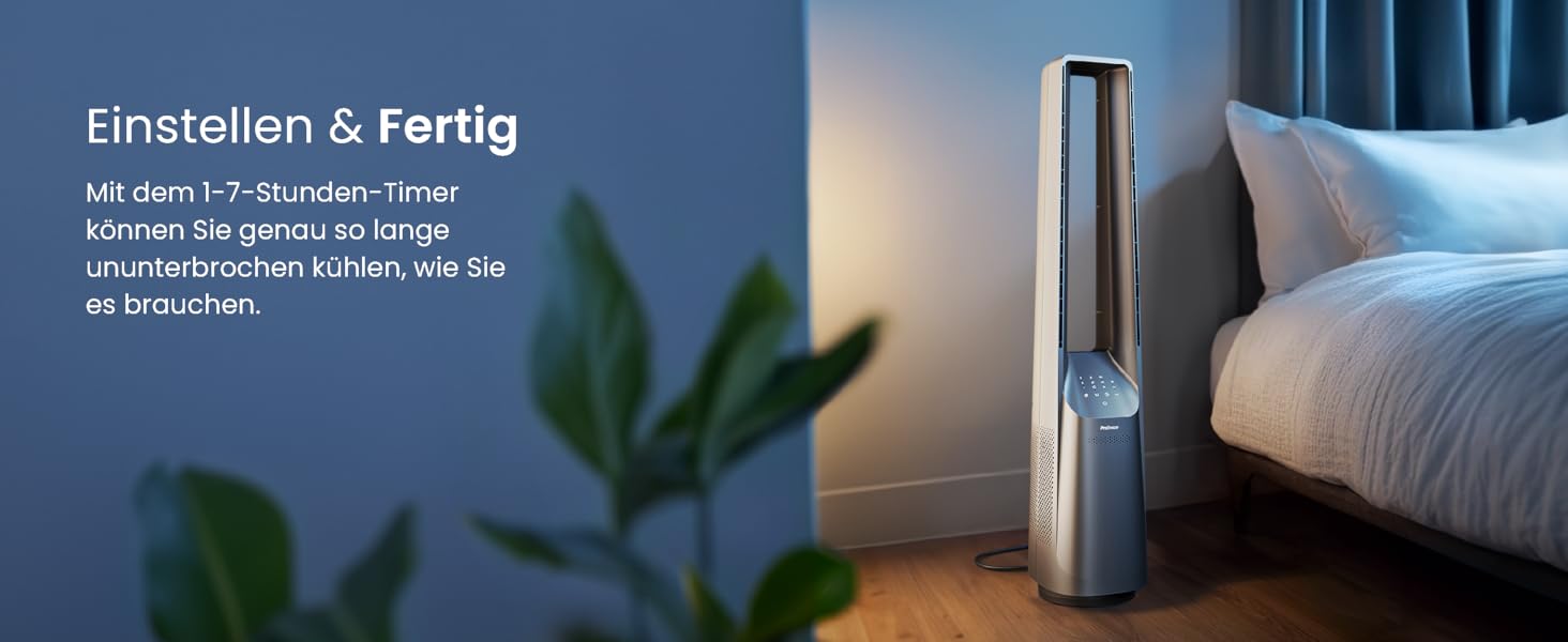 Pro Breeze Tower Fan 101 см без лопатей - вентилятор з LED дисплеєм, 6 швидкостей, 5 режимів, автоколивання 60°, таймер 7 годин (пульт, срібний)
