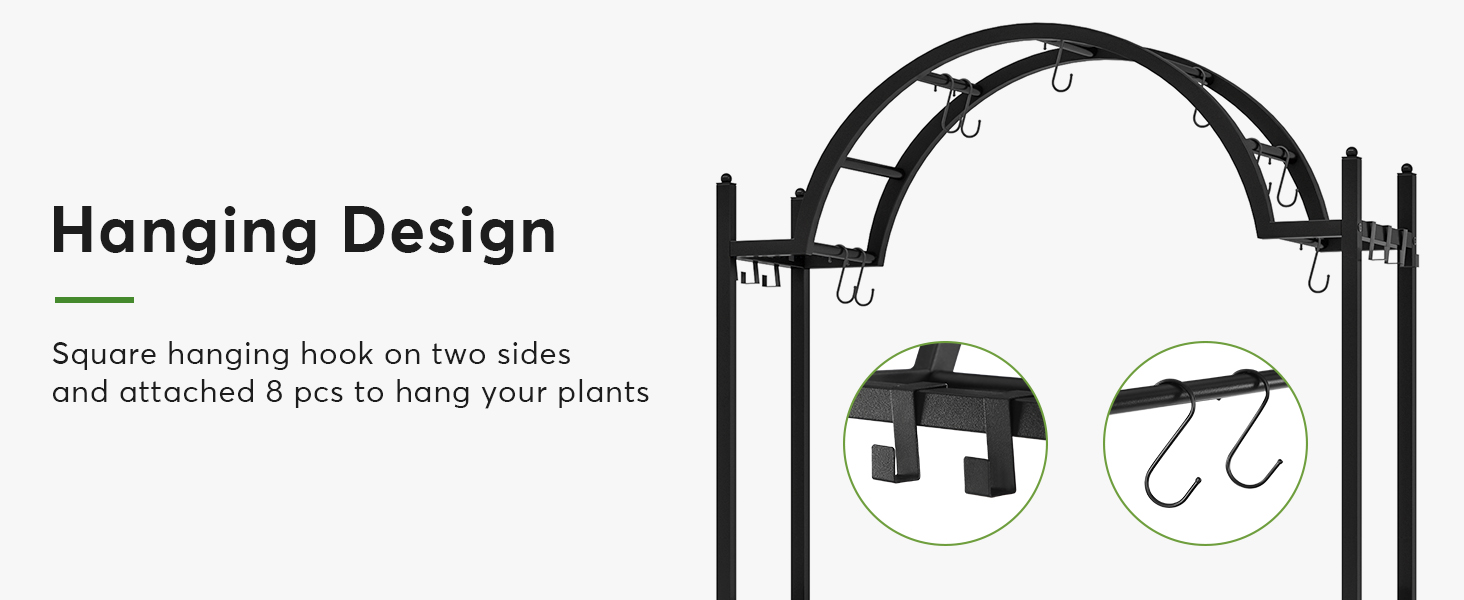 Плантатор Tribesigns з 5 полицями для дому, металева конструкція, полиці-арки з гачками, велика підставка для квіткових горщиків, для саду, балкону, вітальні, білий та сірий
