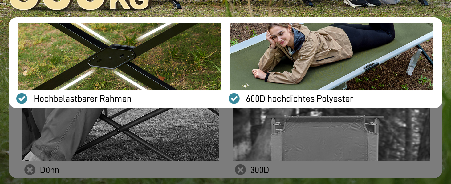 Розкладне ліжко для кемпінгу EVER ADVANCED XXL (214x106 см), посилене кемпінг-ліжко до 300 кг, сіре