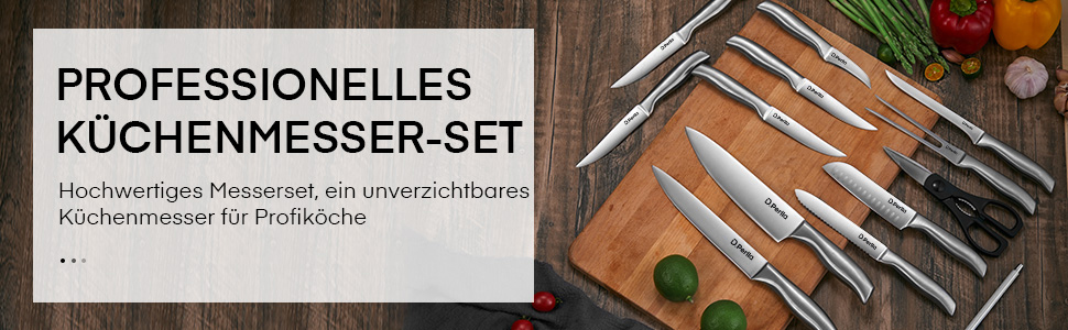 Набір кухонних ножів D.Perlla 16 предметів з бруском, професійний, нержавіюча сталь, чорний