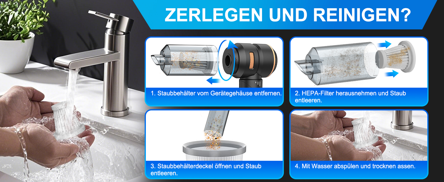 Бездротовий ручний автомобільний пилосос 4 в 1, потужність 18000Па, безщітковий двигун 200000 об/хв, 3 рівні всмоктування для авто, дому та шерсті тварин, сріблясто-чорний