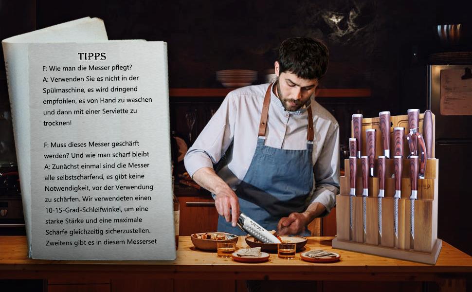 Набір кухонних ножів Chefhoablorn 15-TLG: професійний набір з нержавіючої сталі, 20 предметів. Ідеальний подарунок на новосілля або весілля.