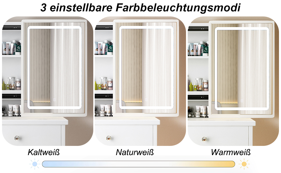 Дзеркальний туалетний столик YuYe з LED-підсвічуванням, регульованою яскравістю, з пуфом, 5 шухлядами та 3 полицями, білий, модель T68