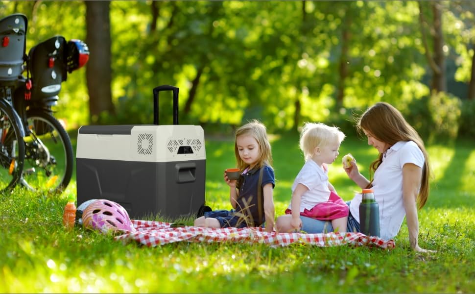 Автомобільний компресор-холодильник Arebos 39л з колесами: Електрична морозильна камера з APP, USB, -20°C (12/24V, 230V) для авто, кемпінгу, човна