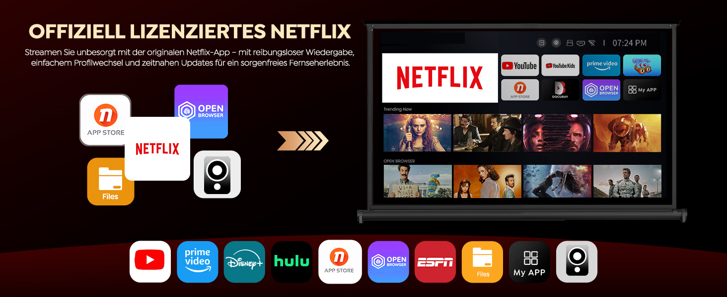 Проектор WiMiUS 1100 ANSI з 4K, Dolby Audio, WiFi 6, Bluetooth та Автофокусом для Домашнього Кінотеатру та Відкритих Подій (Android/iPhone)