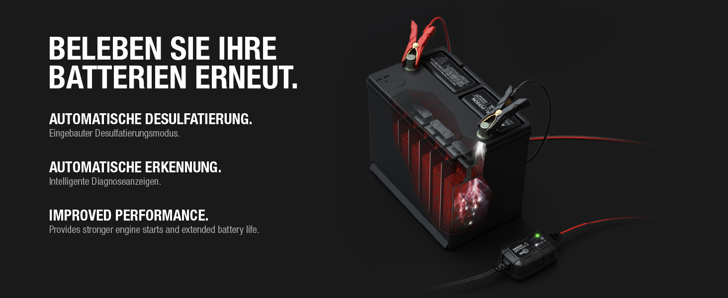 NOCO Genius 5: Інтелектуальне зарядне пристрій для акумуляторів 5A 6V/12V – Автоматичний зарядний пристрій, десульфатор з захистом від перезаряду та температурною компенсацією – Для свинцево-кислотних та літієвих акумуляторів